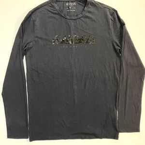 GUESS Men's Navy Cotton Size M Long Sleeve Shirt Basic Date Night